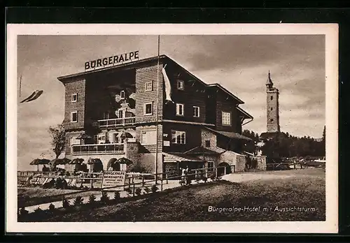 AK Mariazell, Bürgeralpe-Hotel mit Aussichtsturm