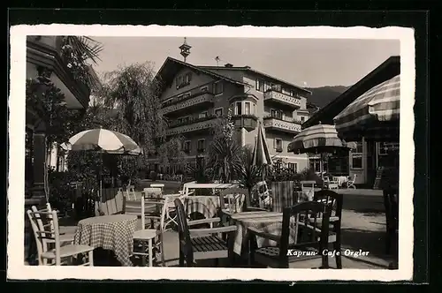 AK Kaprun, Cafe Orgler, Tische im Sonnenschein