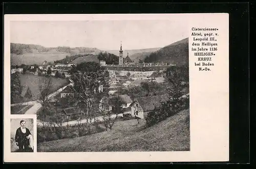 AK Heiligenkreuz bei Baden, Ortsansicht mit Cistercienser-Abtei
