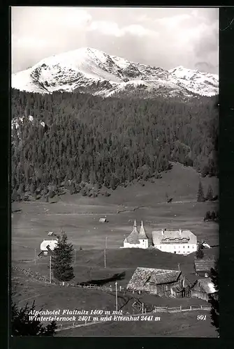 AK Flattnitz, Alpenhotel Flattnitz mit Wintertalernock und Eisenhut