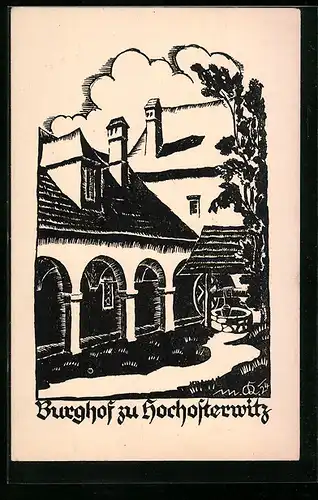 Künstler-AK Hochosterwitz, Burghof mit Brunnen