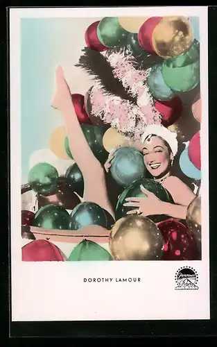 AK Schauspielerin Dorothy Lamour, lächelnd in Ballons badend