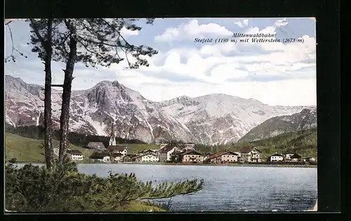 AK Seefeld a. d. Mittenwaldbahn, Ortsansicht mit Wetterstein