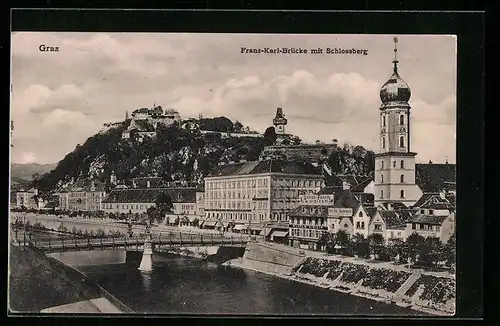 AK Graz, Franz-Karl-Brücke mit Schlossberg