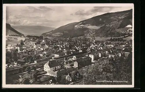 AK Mürzzuschlag, Blick auf den Ort, Bahnhof