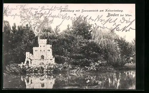 AK Baden bei Wien, Bienenburg mit Seerosenteich am Kalvarienberg