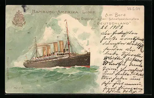 Lithographie Schnellpostdampfer Deutschland, Wappen der Hamburg-Amerika-Linie