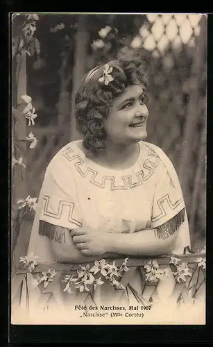 AK Fête des Narcisses, Mai 1907, Narcisse Mlle Cortèz, Blumentag