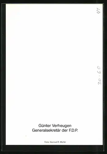 AK BRD, Günter Verheugen, Generalsekretär der F.D.P., Autogramm