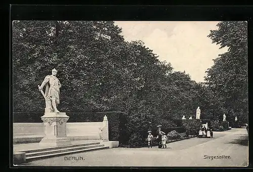 AK Berlin-Tiergarten, Promenadenpartie in der Siegesallee