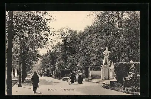 AK Berlin-Tiergarten, Siegesallee mit Spaziergängern