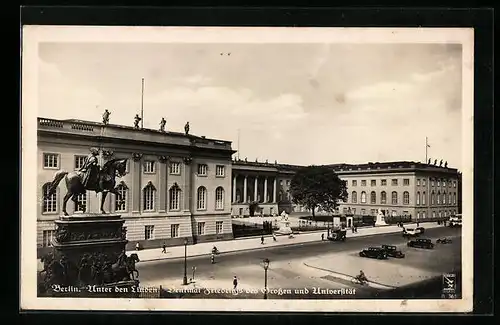 AK Berlin, Unter den Linden, Friedrichdenkmal und Universität