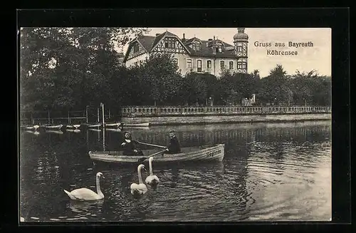 AK Bayreuth, Partie mit Ruderboot auf dem Röhrensee