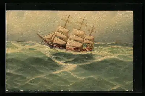 Ölgemälde-Imitations-AK Imita / A.S.-M. Leipzig Nr. 690: Segelschiff auf hoher See