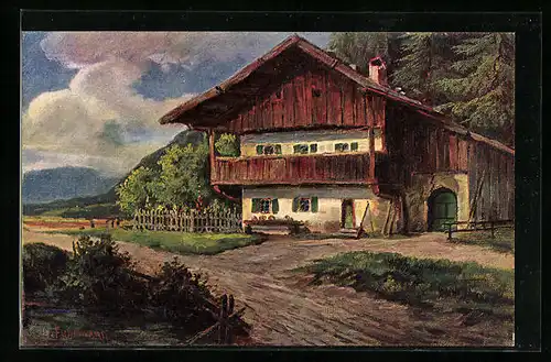 Ölgemälde-Imitations-AK Imita / A.S.-M. Leipzig Nr. 725: Landschaft mit Bauernhaus