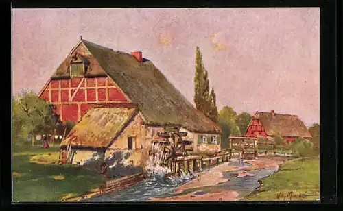 Ölgemälde-Imitations-AK Imita / A.S.-M. Leipzig Nr. 728: Wassermühle im Sommer