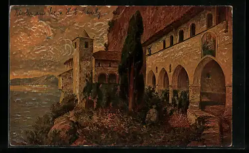 Ölgemälde-Imitations-AK Imita / A.S.-M. Leipzig Nr. 445: Kloster am See