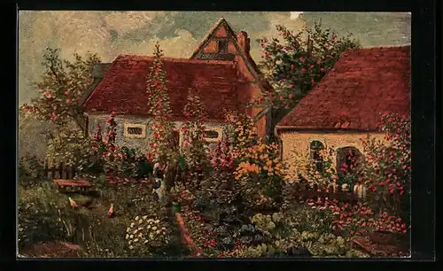 Ölgemälde-Imitations-AK Imita / A.S.-M. Leipzig Nr. 685: Bauerngarten