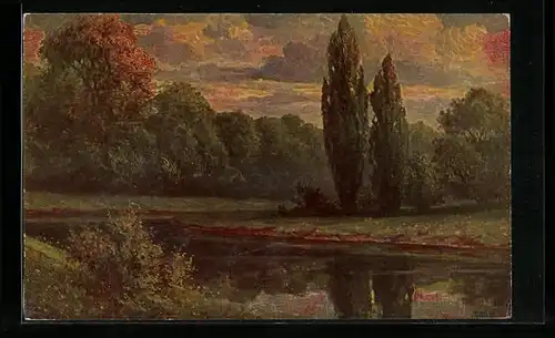 Ölgemälde-Imitations-AK Imita / A.S.-M. Leipzig Nr. 626: Uferlandschaft mit Bäumen