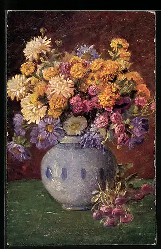 Ölgemälde-Imitations-AK Imita / A.S.-M. Leipzig Nr. 672: Blumen in einer Vase, Pfingstgruss