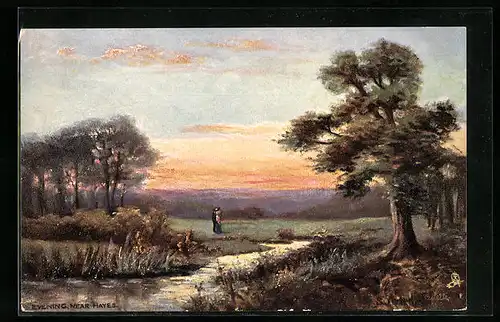 Künstler-AK Raphael Tuck & Sons Nr. 1533: Hayes, Evening, Ortspartie mit Pärchen am Abend