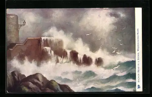 Künstler-AK Raphael Tuck & Sons Nr. 1747: Weston-Super-Mare, Anchor Head in a Storm