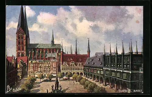 Künstler-AK Raphael Tuck & Sons Nr. 175 B: Lübeck, Markt mit Kirche