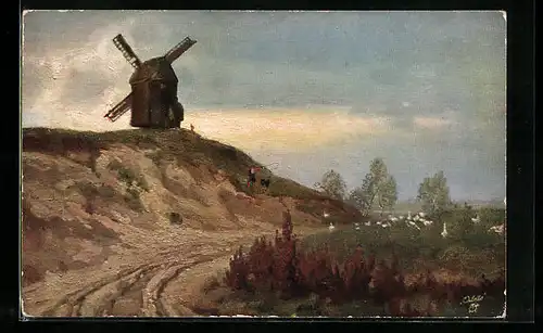 Künstler-AK Raphael Tuck & Sons Nr. 429: Landschaft mit einer Windmühle