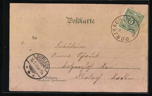 Lithographie Dörzbach a. d. Jagst, Ortsansicht, Brauerei u. Gasthaus zum Lamm v. Fritz Thierauch