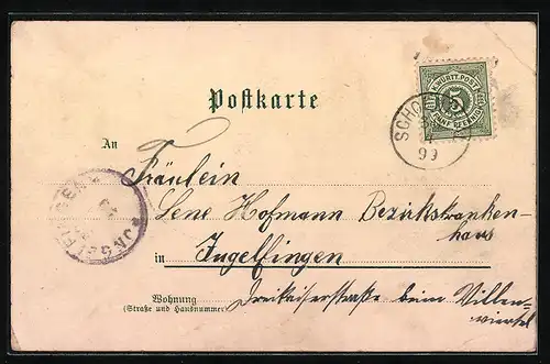 Lithographie Bieringen, Ortsansicht, Gasthaus z. Hirschen, Kaufmann Schwarz