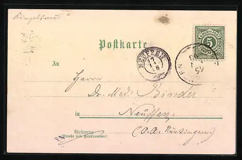 Lithographie Berlichingen, Ortsansicht, Restauration zur Brücke