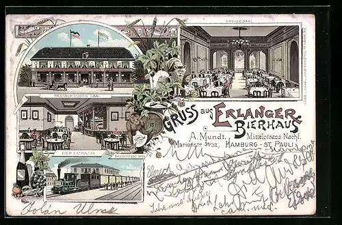 Lithographie Hamburg-St. Pauli, Erlanger Bierhaus, Inh.: A. Mundt, Marienstrasse 31 /32