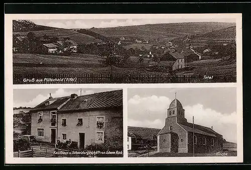 AK Plütscheid i. Eifel, Totalansicht, Kirche, Kaufhaus Rink