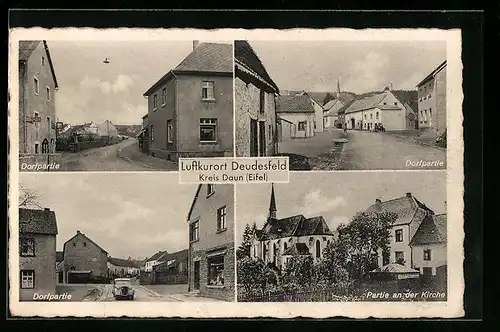 AK Deudesfeld b. Daun, Dorfpartie Kirche, Strassenpartien