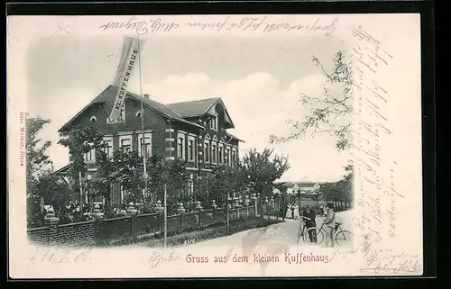 AK Riesa, Gasthof Kleines Kuffenhaus mit Strasse