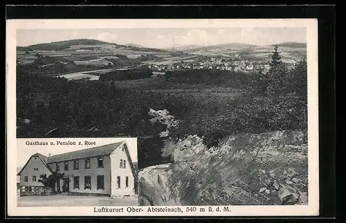 AK Ober-Abtsteinach, Gesamtansicht aus der Ferne, Gasthaus-Pension zur Rose L. Hintenlang