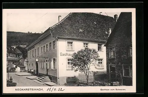 AK Neckarsteinach, Gasthaus zum Schwanen W. Boxheimer mit Strasse