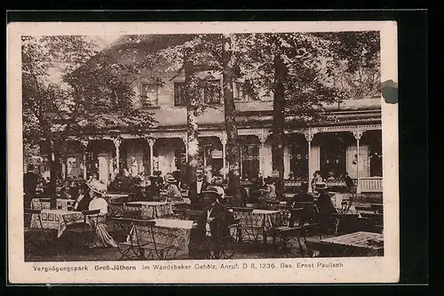 AK Hamburg-Wandsbek, Gaststätte Vergnügungspark Gross-Jüthorn im Wandsbeker Gehölz, Garten mit Gästen