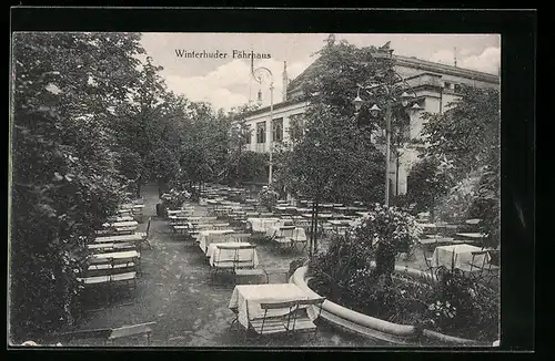 AK Hamburg-Winterhude, Gasthaus-Konzertgarten Winterhuder Fährhaus A. Hüttmann, Gartenansicht aus der Vogelschau