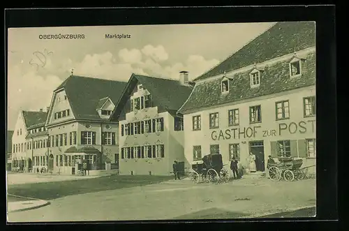 AK Obergünzburg, Marktplatz mit Gasthof zur Post