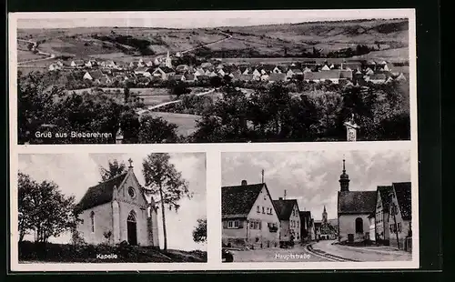 AK Bieberehren, Gesamtansicht aus der Vogelschau, Hauptstrasse, Kapelle