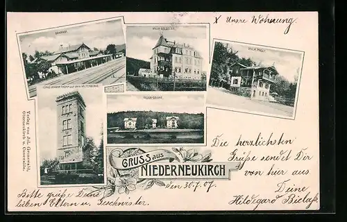 AK Niederneukirch, Bahnhof, Villa Goldelse, Villen-Colonie