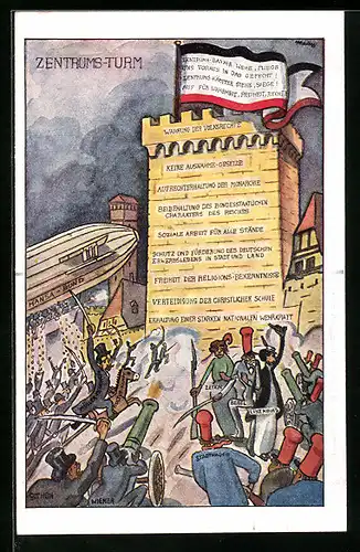 Künstler-AK Zentrums-Turm wird gestürmt, Volkspartei Das Zentrum