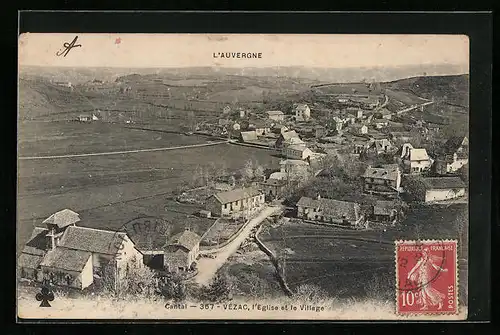 AK Vézac, l`Eglise et la Village, Panorama