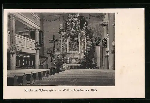 AK Schauenstein, Kirche im Weihnachtsschmuck 1925
