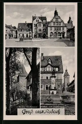 AK Rodach, Marktplatz, An der Stadtmauer, Blick zum Kupferturm