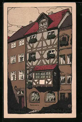Steindruck-AK Nürnberg, Ansicht vom Hans-Sachs-Haus