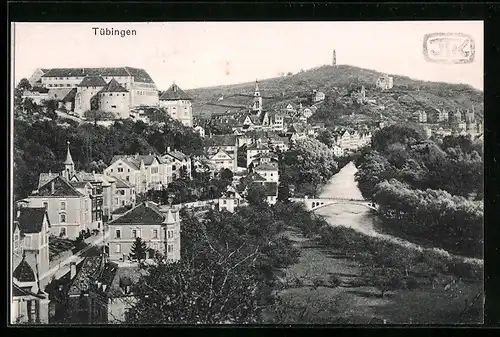 AK Tübingen, Teilansicht mit Burg