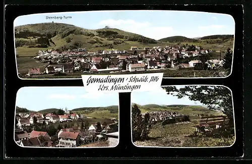 AK Gomadingen /Schwäb. Alb, Teilansicht mit Sternberg-Turm, Ortspartien