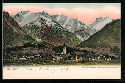 AK Oberstdorf i. Allgäu, Teilansicht mit Kirche